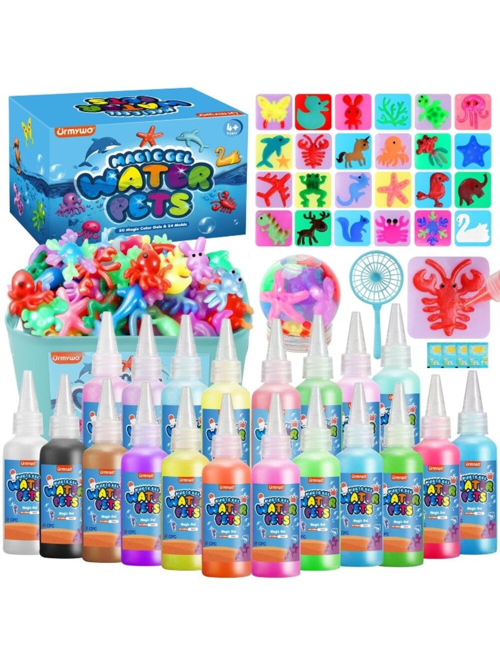 Magic Water Elf Toy Kit, Water Gel Kit Pets, 20 Gels & 24 Molds, Squishies Senso